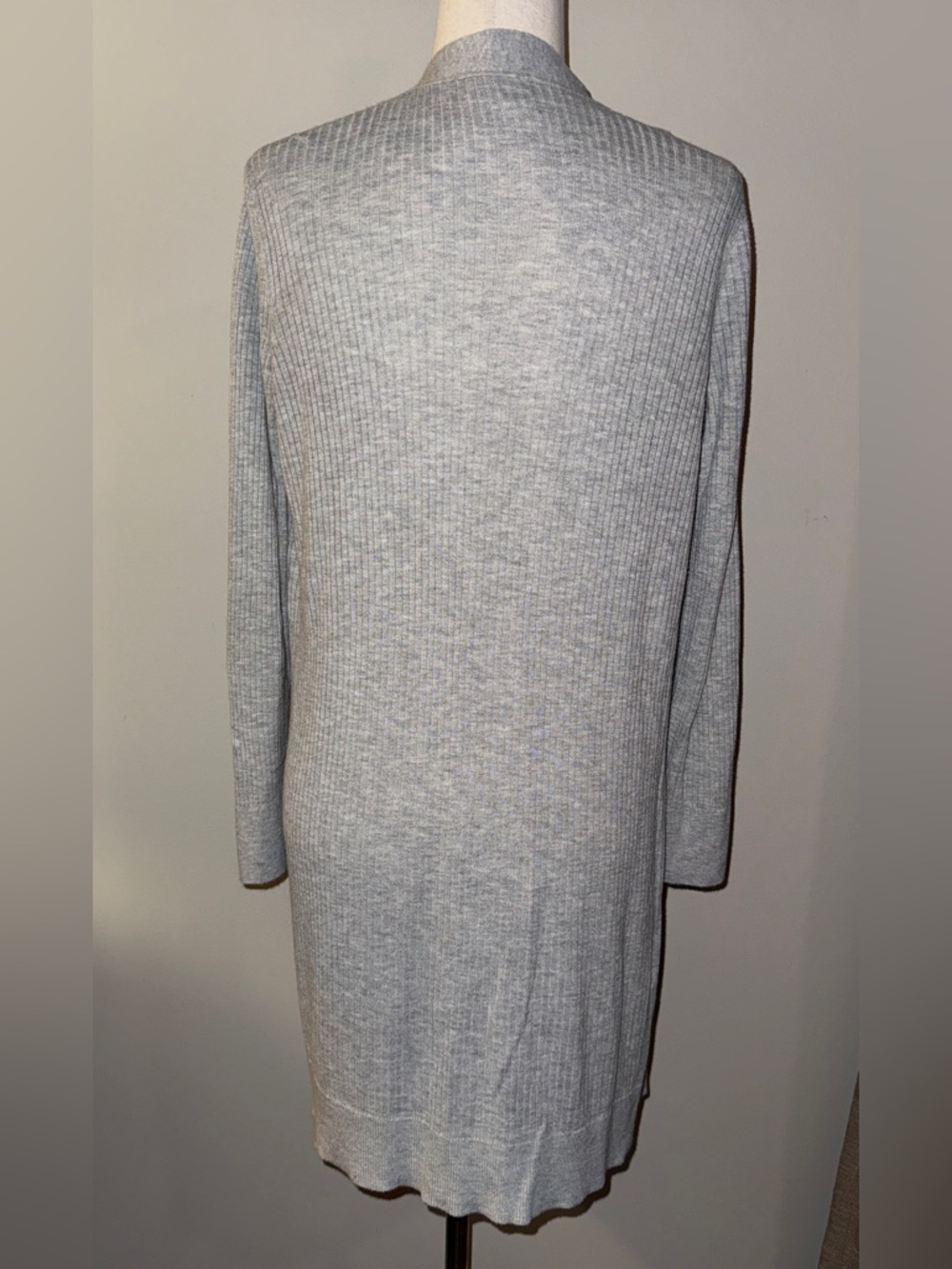 LOFT Light Gray Open-Front Ribbed Cardigan - Picture 3 of 4